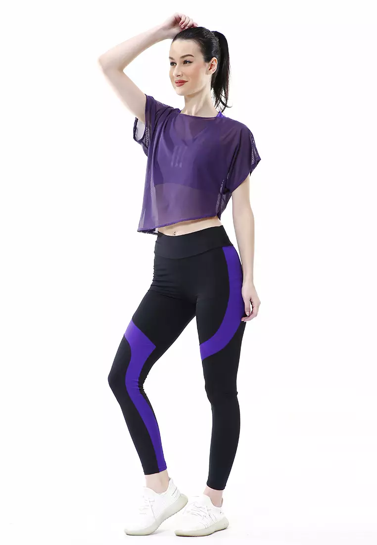 Jeslin One Set Atasan Bawahan Baju Senam Aerobik 3 in 1 High Quality - Ungu