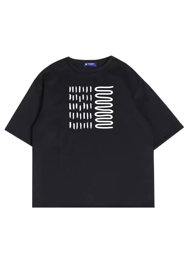 MTN99 kaos oversize abstrak aesthetic kece pria scuba bahan tebal THIRD DAY crew neck hitam