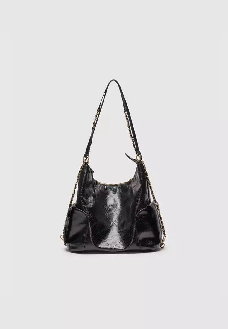 Pale Quilted Hobo Bag With Chain Strap