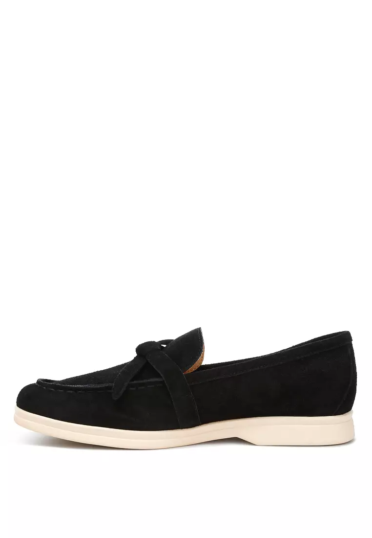 Black Suede Knot Detailed Loafers