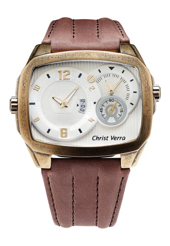 Christ Verra Collection Multifunction Men’s Watch CV C 52299G-22 SLV White Gold Brown Leather