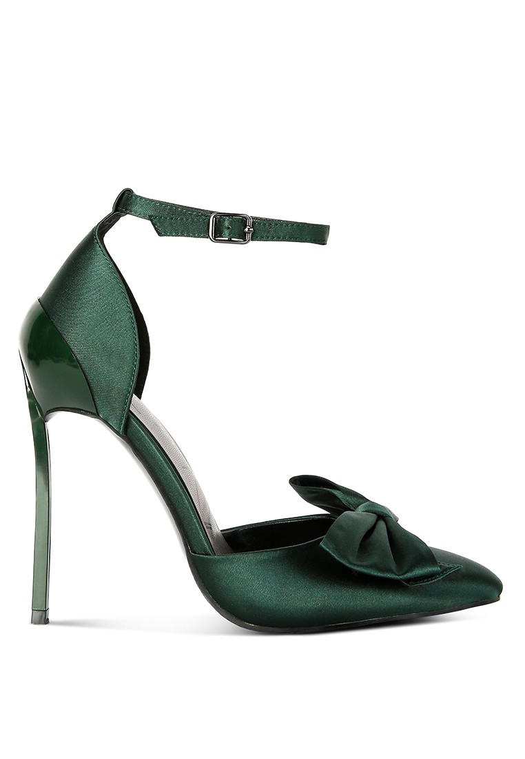 Green High Heeled Satin Bow Sandals