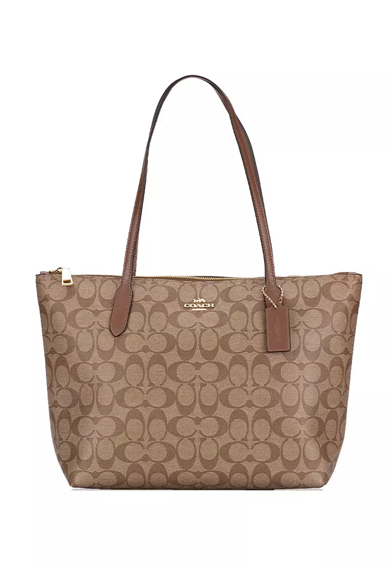 Coach Coach Zip Top Tote In Signature Canvas Brown 2023 Buy Coach