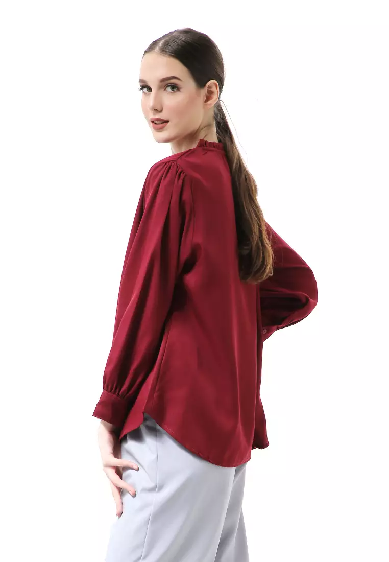 Vionka Kemeja Atasan Wanita Opnaisel Motif Polos - Maroon
