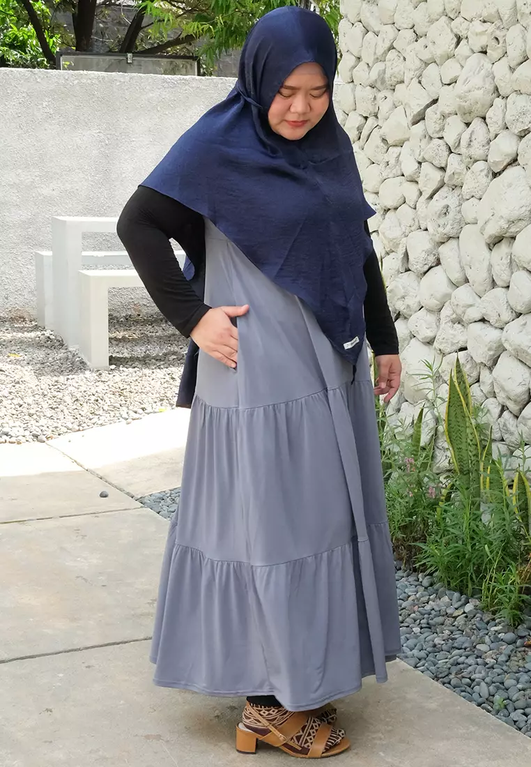 JV Hasanah Sheilla Ruffle Sleeveless Jersey Dress Grey | Gamis Kensy Susun Jersey