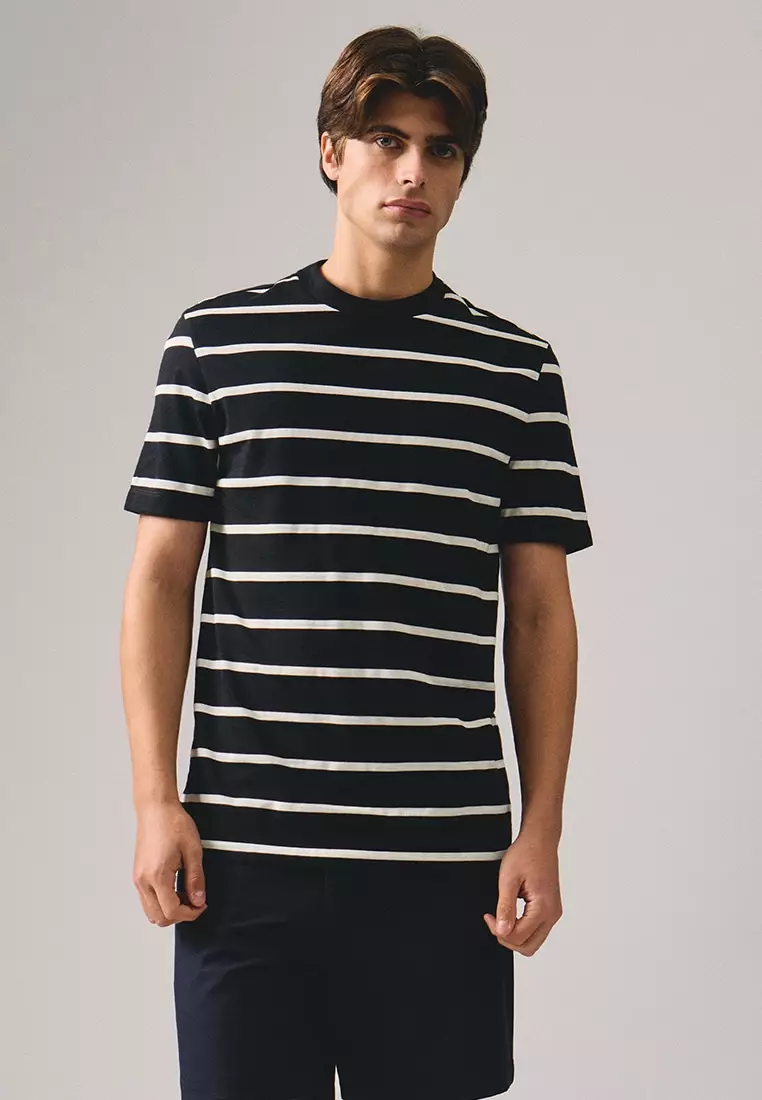 Regular Fit Basic Striped T-Shirt In  Knit Jersey