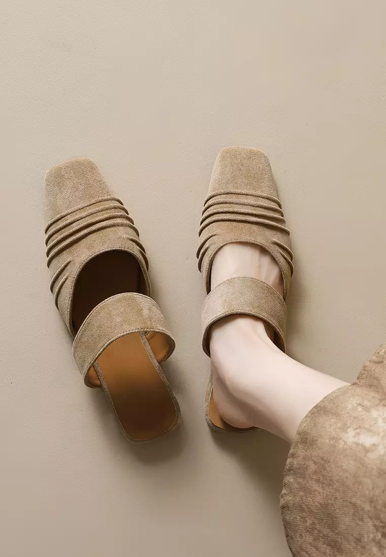 Pleated Suede Mules WW206-2