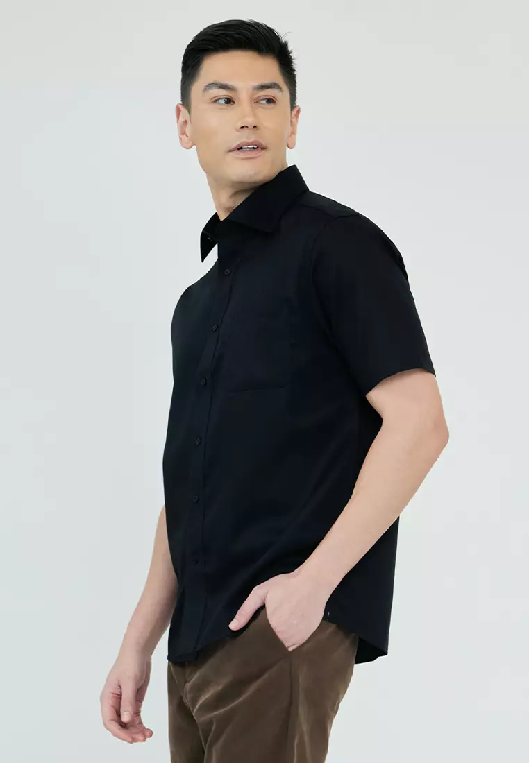 Plain satin Short Sleeves Dress Shirt
