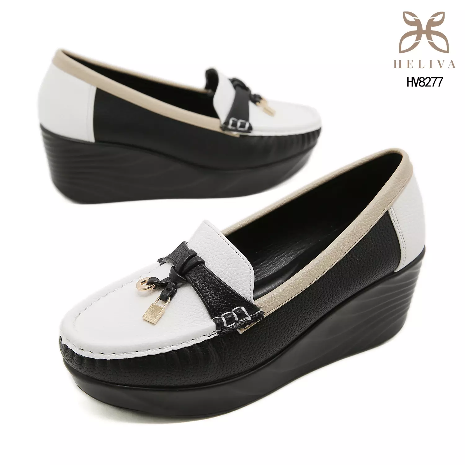 HELIVA AURETTA Premium Colorblock Tassel Wedge Loafers for Women HV8277