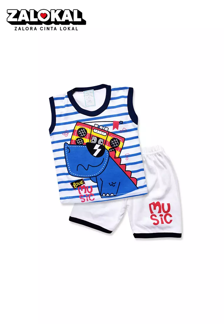 Skabe Pakaian Bayi Anak Laki Laki Baju Singlet Motif Dino Music Salur Setelan Celana Kaos All Size Baby Putih Untuk Usia 3 Bulan Hingga 4 Bulan 3064 Everyday