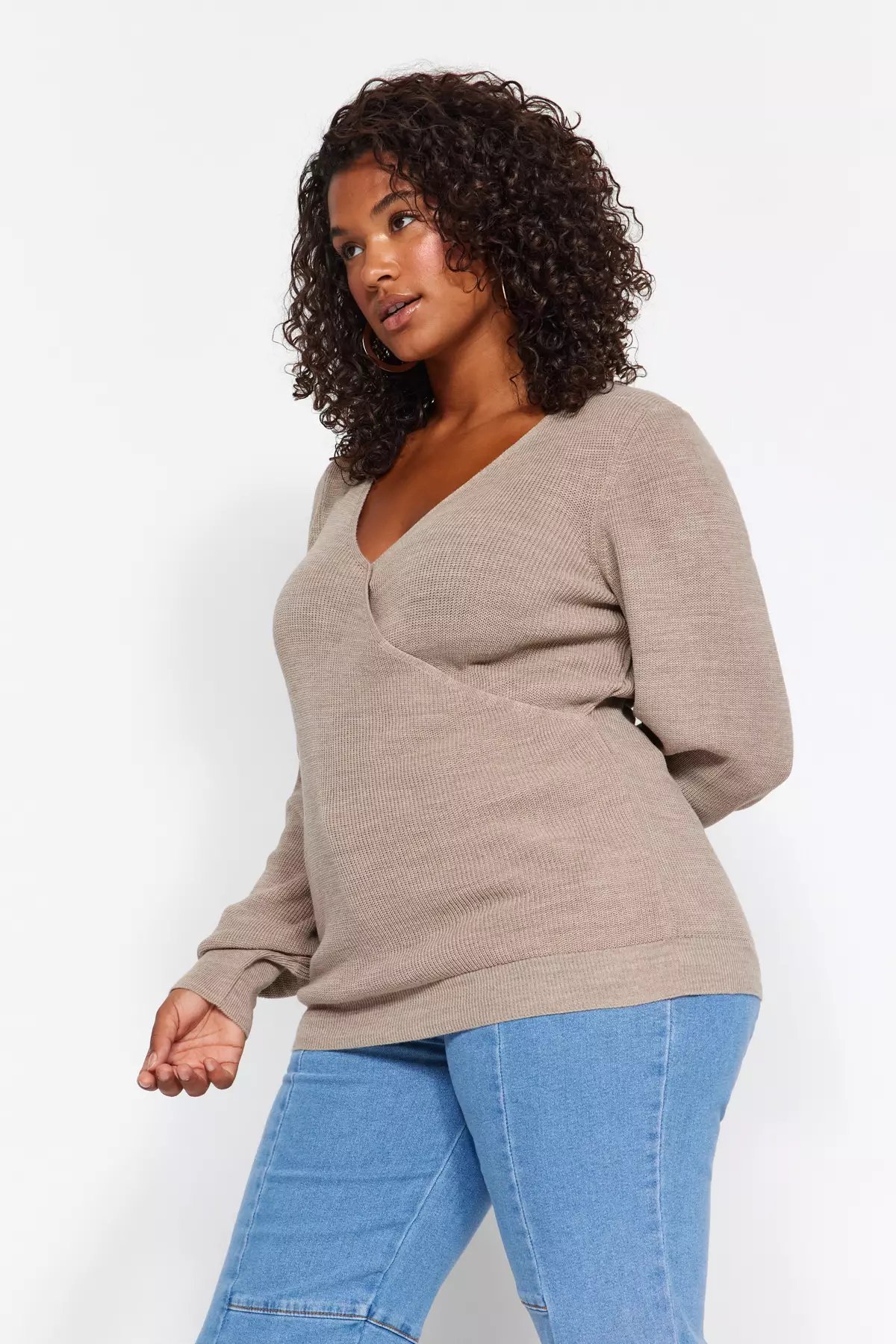 Buy Trendyol Plus Size Mink Double Breasted Collar Knitwear