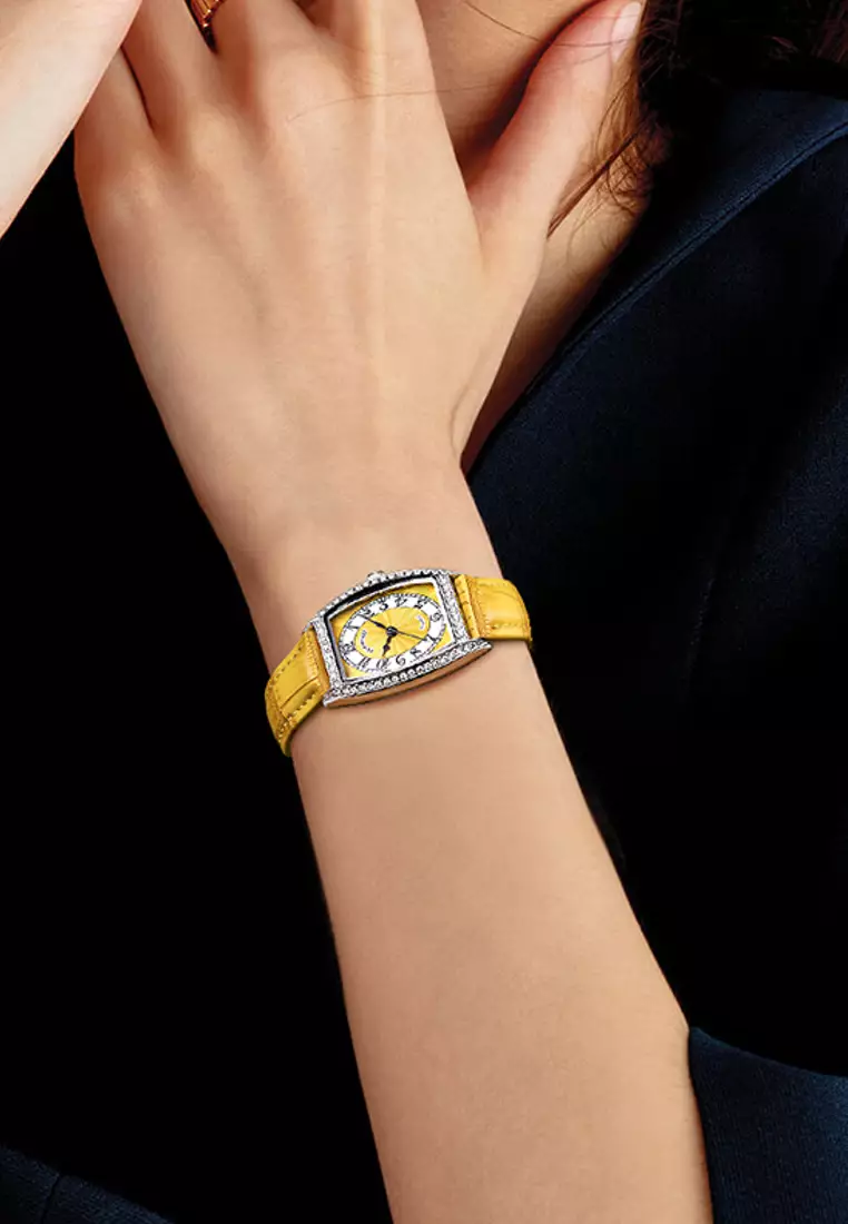 Ladies Barrel Shape Stainless Steel Quartz Watch, Leather Strap