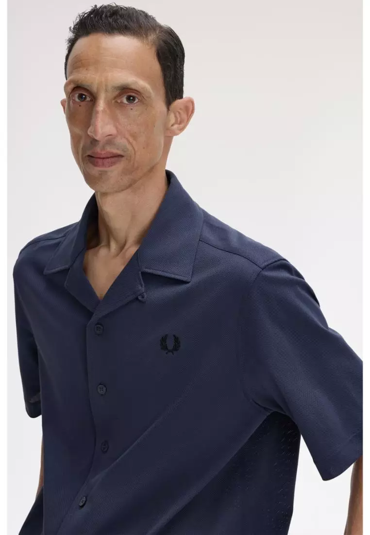 Fred Perry M1745 Compress Mesh Revere Collar Shirt (Dark Airforce)