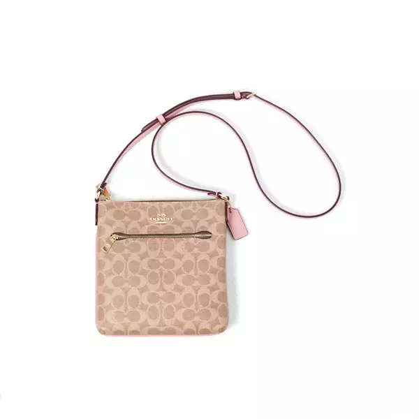 Tas COACH GHW MONOGRAM BEIGE BROWN PINK ZIP SLING BAG 100% ORIGINAL