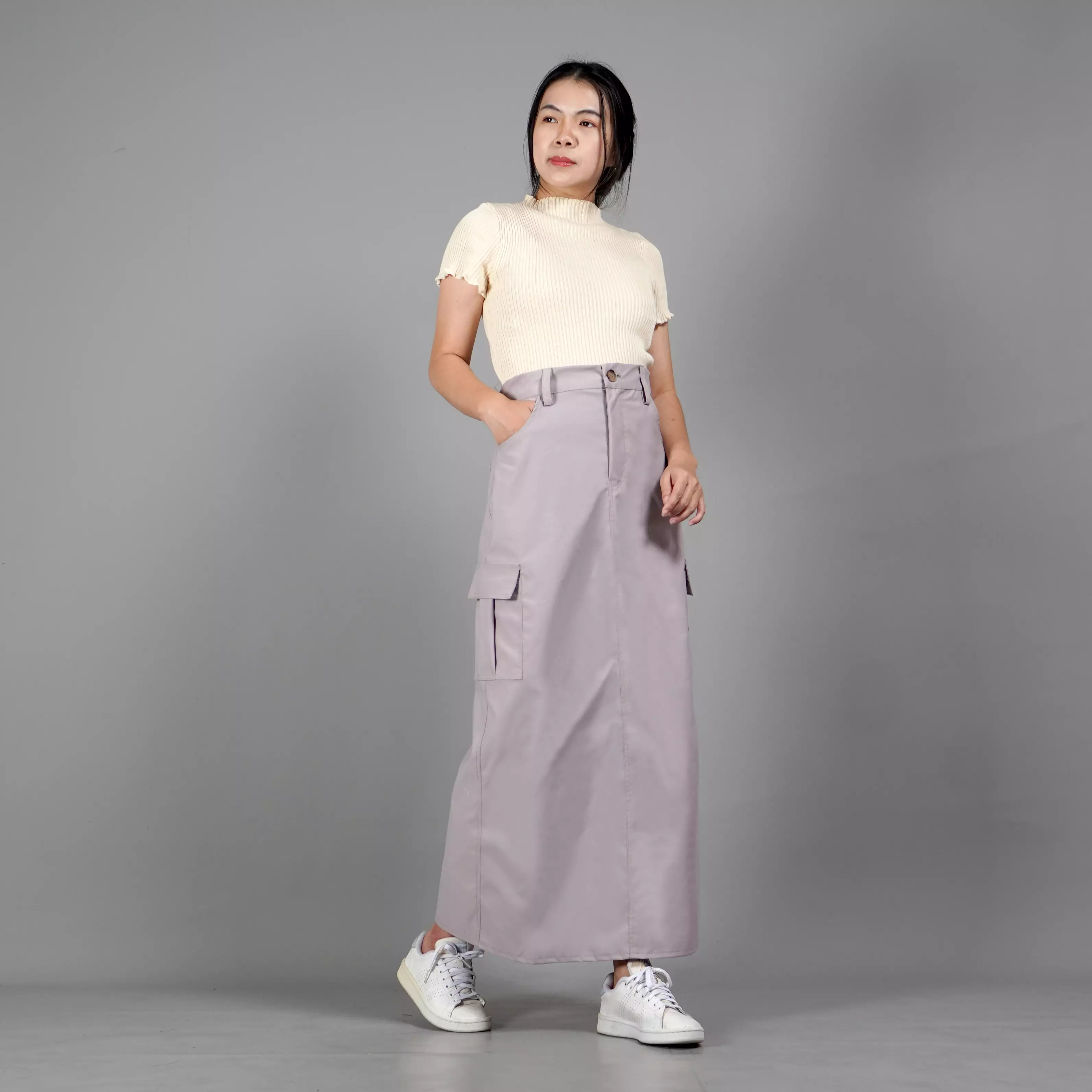 MAGGIE Cargo Skirt Rok Cargo Rok Kargo Rok Gaya Korea - BEIGE