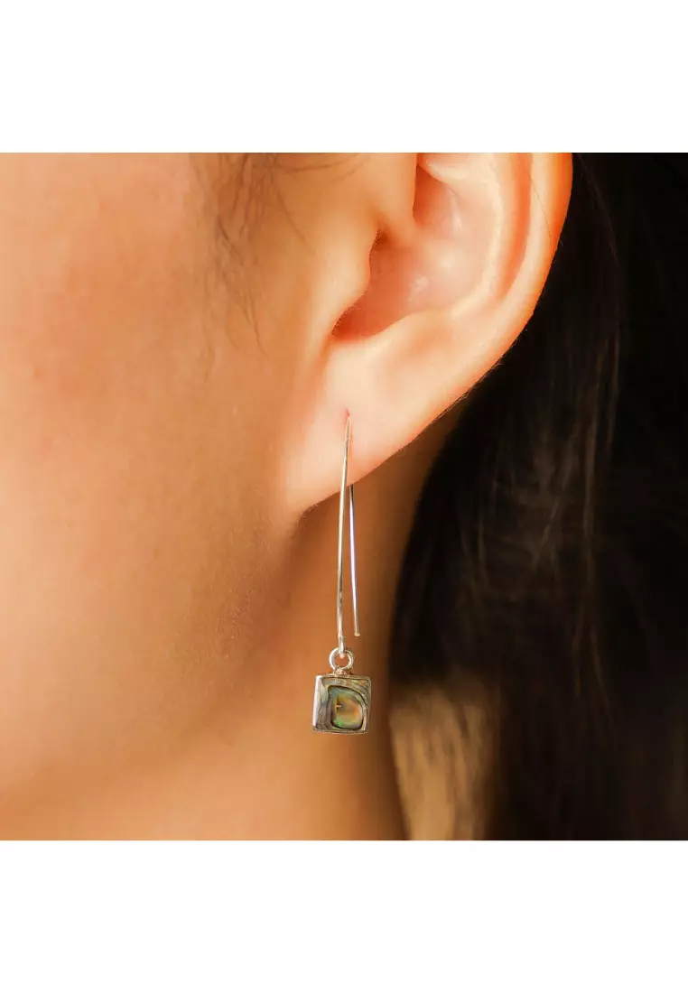 Millennia 2000 Abalone Shell Square Silver Threader Earrings with 925 Sterling Silver