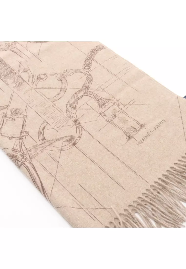 Pre-Loved Hermès Cavalcadour Sketch Scarf Stall cashmere beige Brown