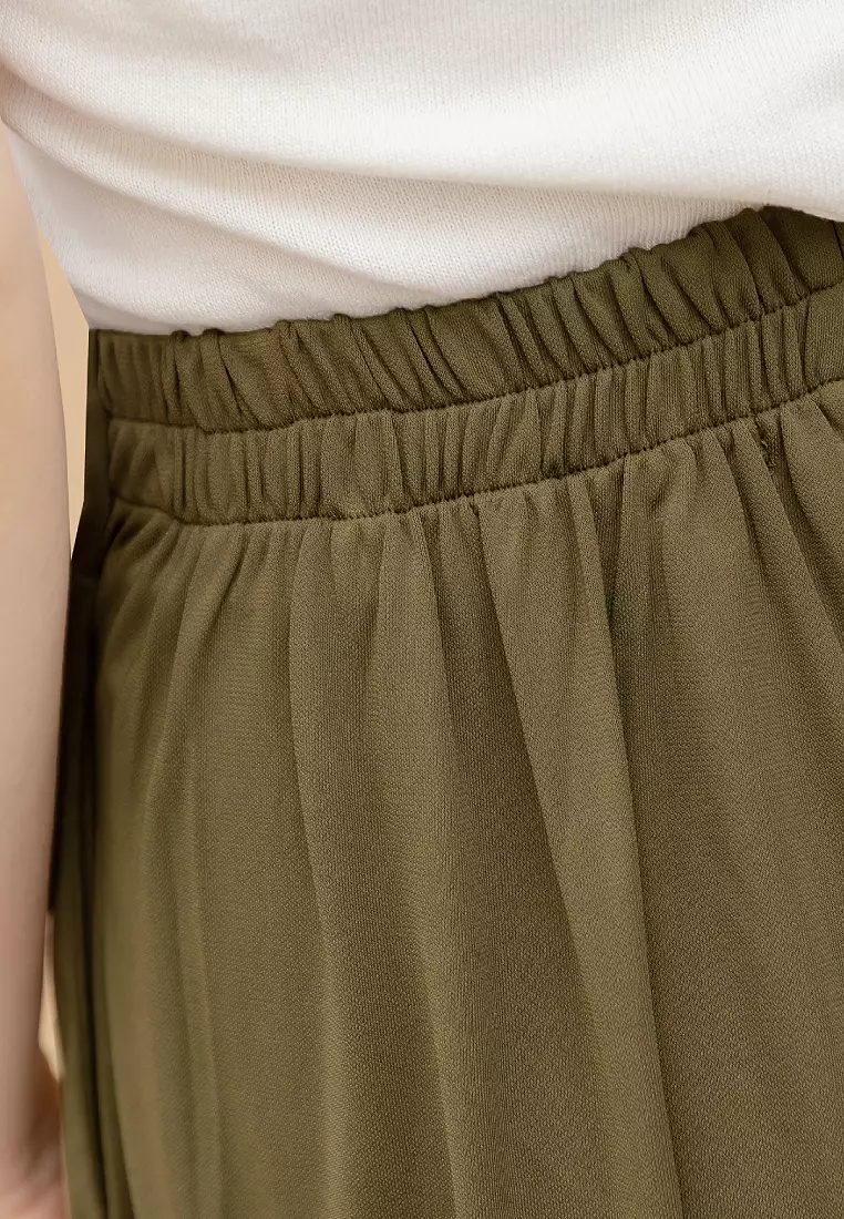 Pleated Wide-Leg Cropped Trousers with Elasticated Waist [BA7843]