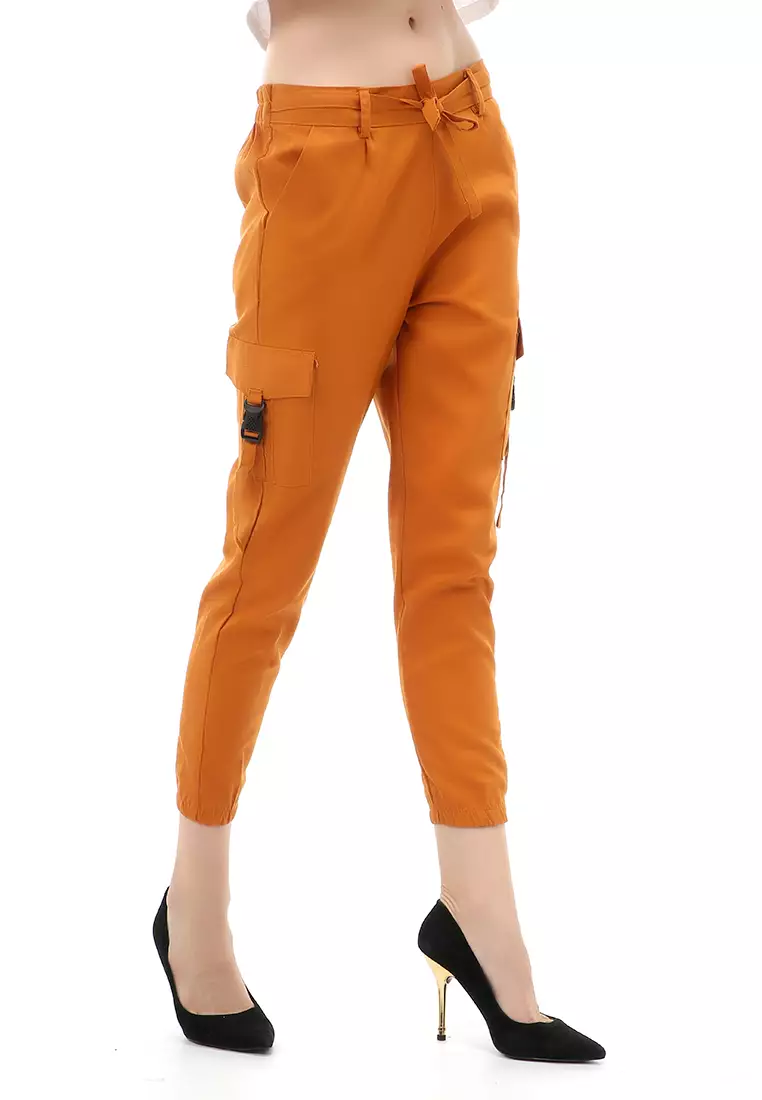 Jourel Celana Panjang Kasual Wanita Jogger Cargo Pants Material Cotton Drill ORIGINAL - Mustard