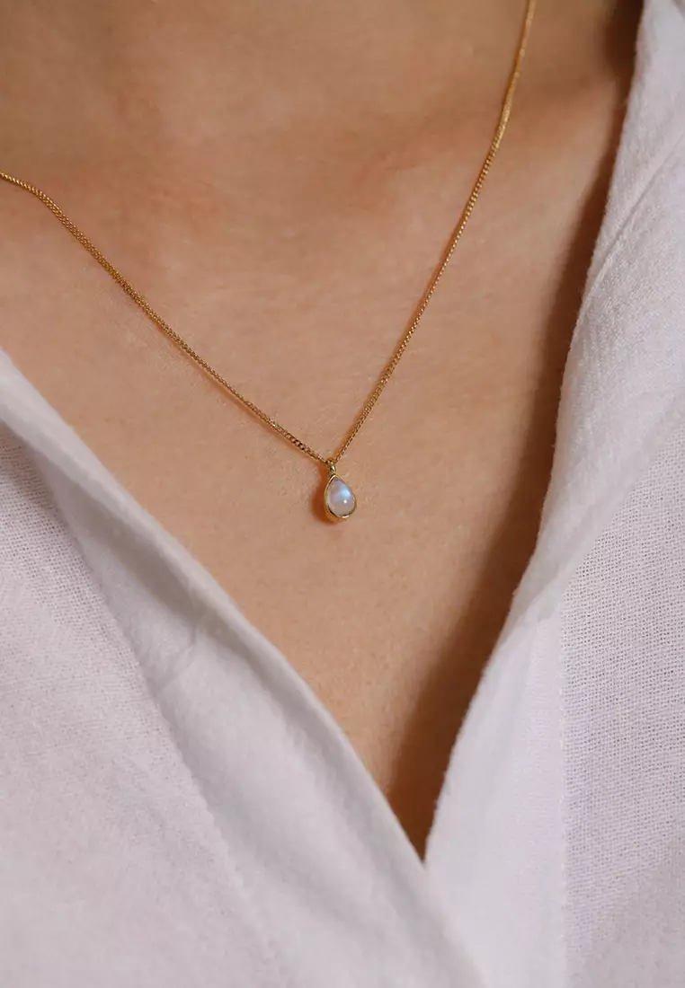 Necklace Drop Moonstone Gold Plated