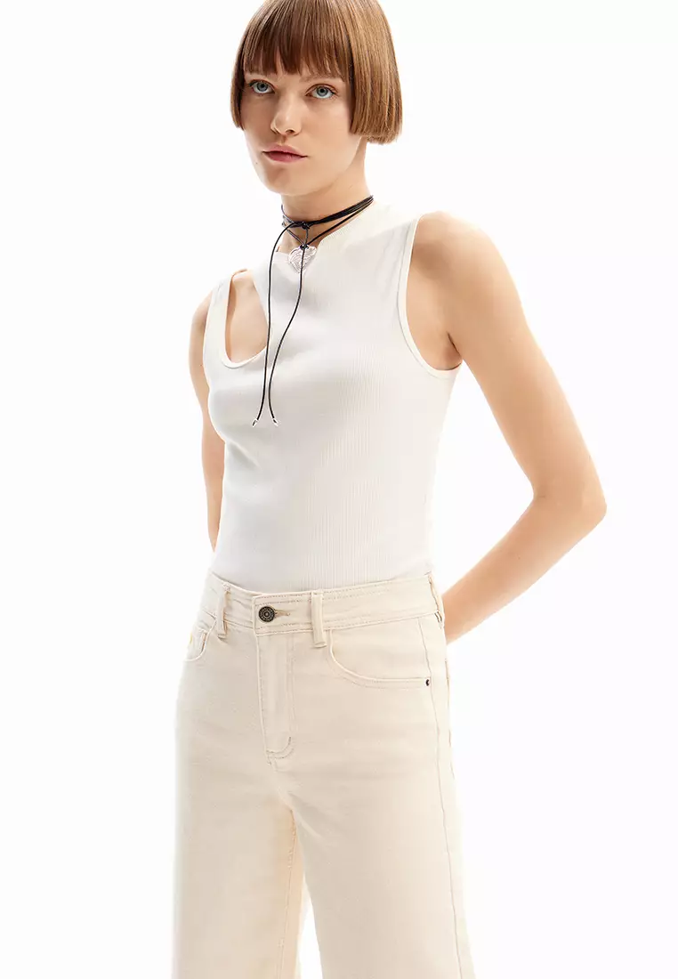 Desigual Woman Cropped culotte jeans.