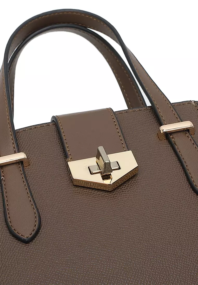 Women's Twist Lock Top Handle Bag / Sling Bag / Crossbody Bag - Brown