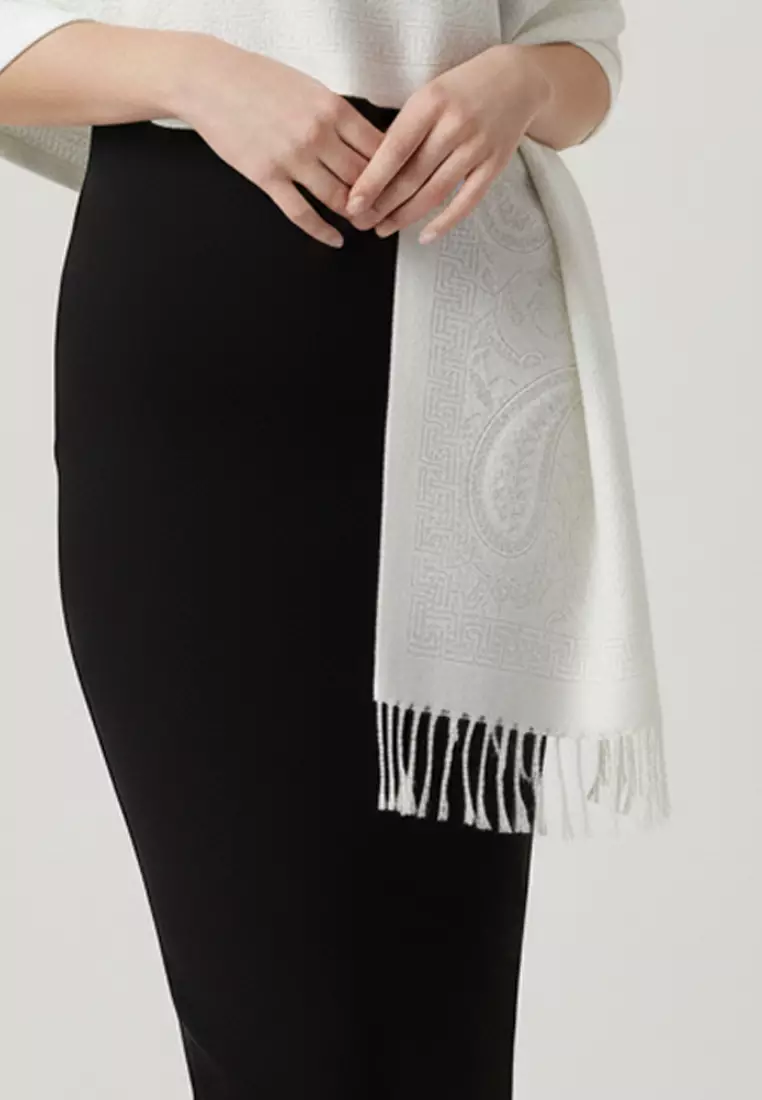 Reversible Viscose Paisley Pattern Pashmina Shawl Syal Wanita Floral Snow White