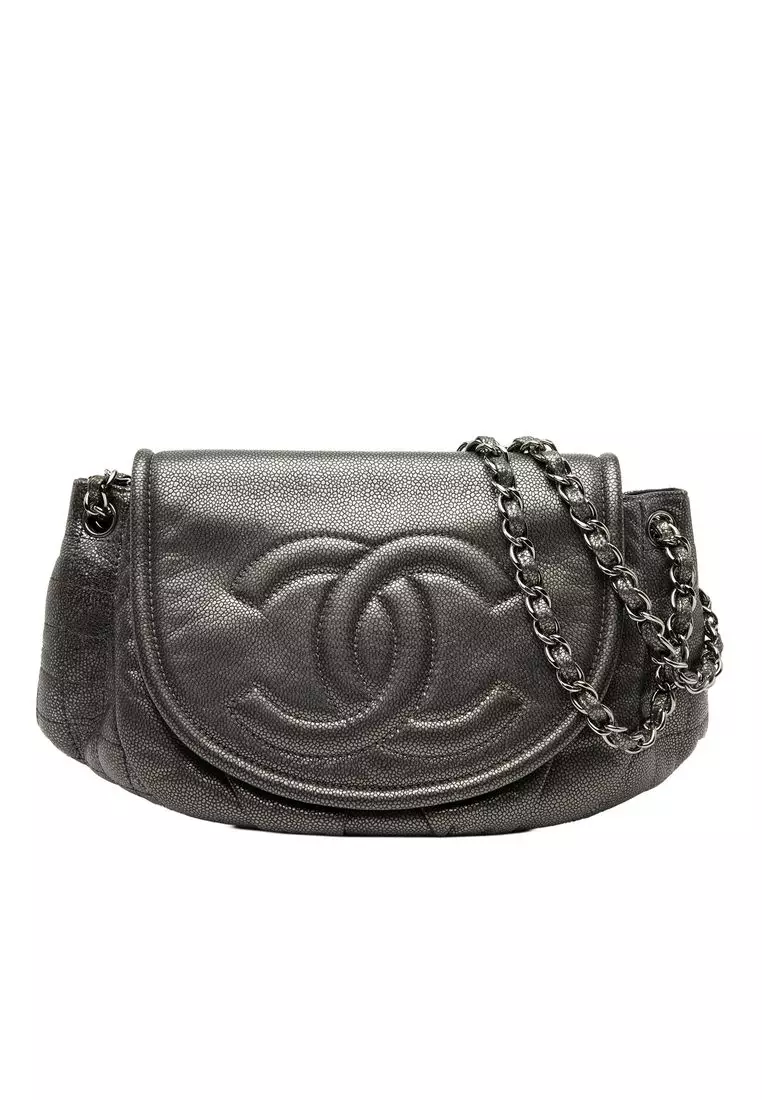 Pre-Loved Chanel Large Metallic Caviar Half Moon Flap