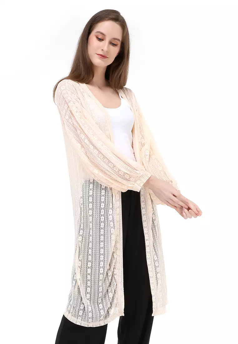 Shevia Cardigan Long Sleeves Wanita Design Elegant Atasan - Beige
