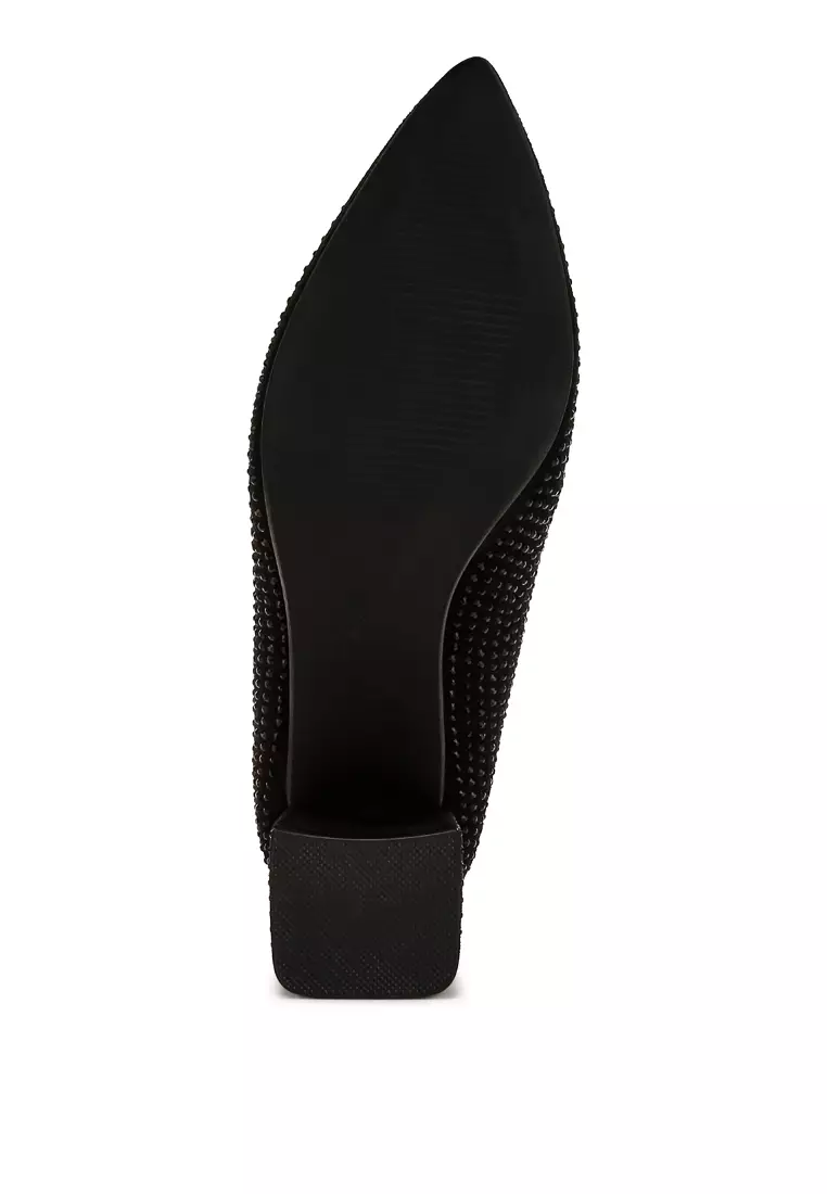 Rhinestones Embellished Pumps in Black
