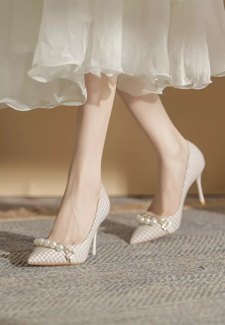 Twenty Eight Shoes 9CM PearlEmbellished Houndstooth High Heels Shoes