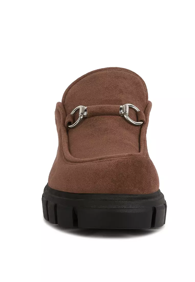 Brown Velvet Slip On Loafers