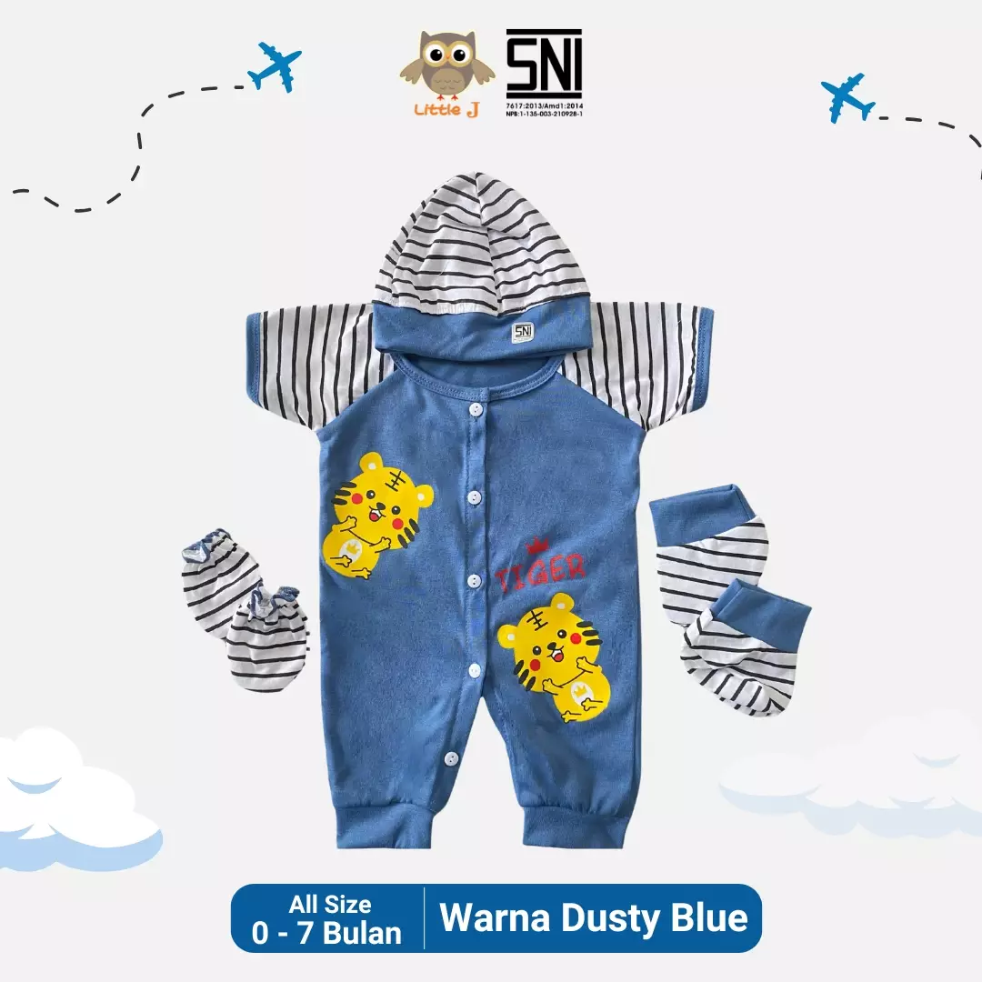 Little J - Bear Star Jumpsuit -Romper Set Baby 4 in 1 Bayi Laki laki Bayi Perempuan ( Sarung tangan,Sarung Kaki,Topi,Baju)