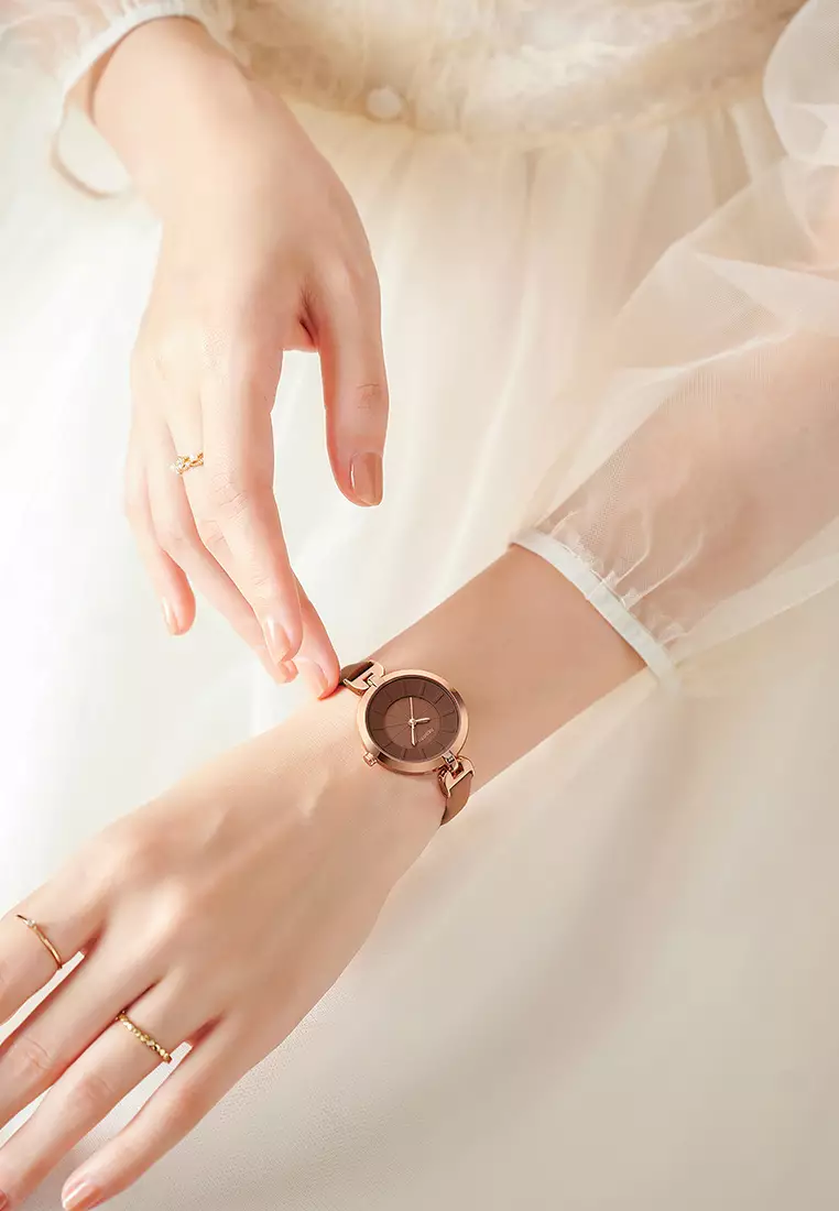 Jam Tangan Wanita Anggun Gaya Tali Kulit Anti Air Kuarsa Jam Tangan Cowok warna coklat