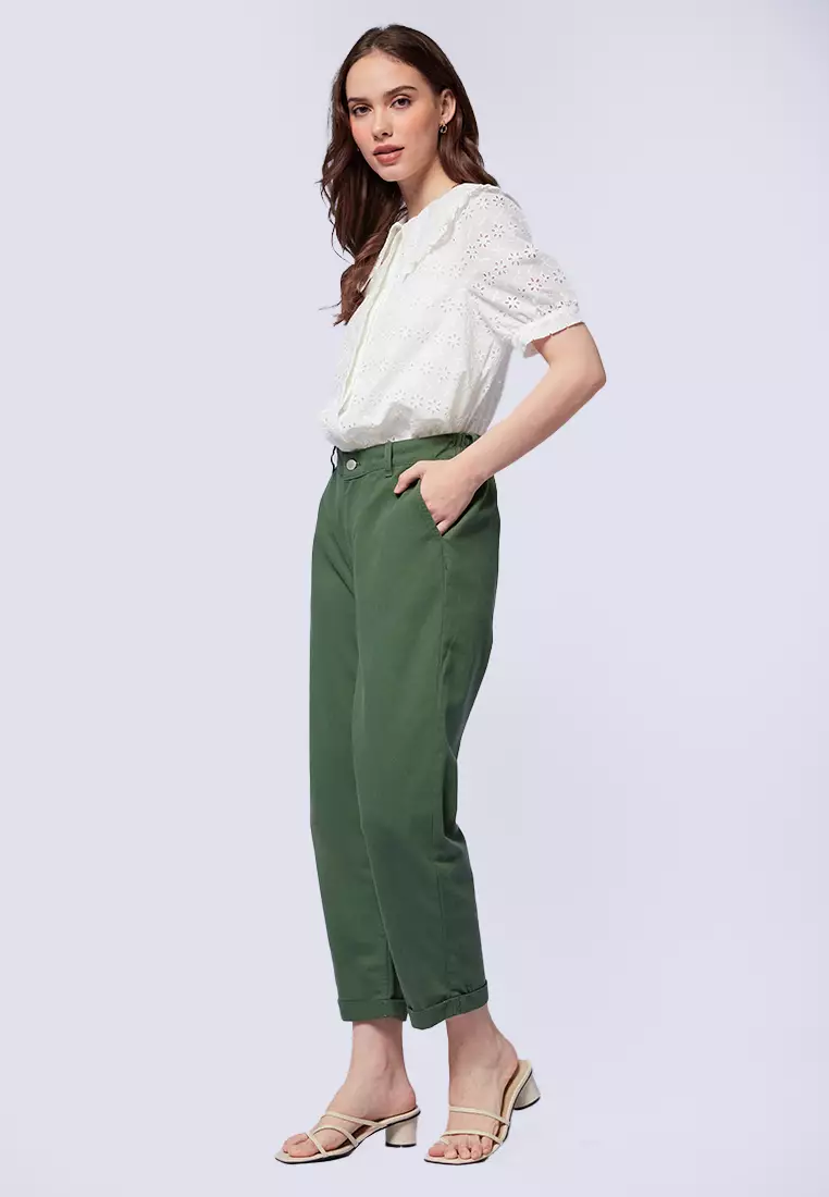 High Waist Straight Leg Pants GREEN