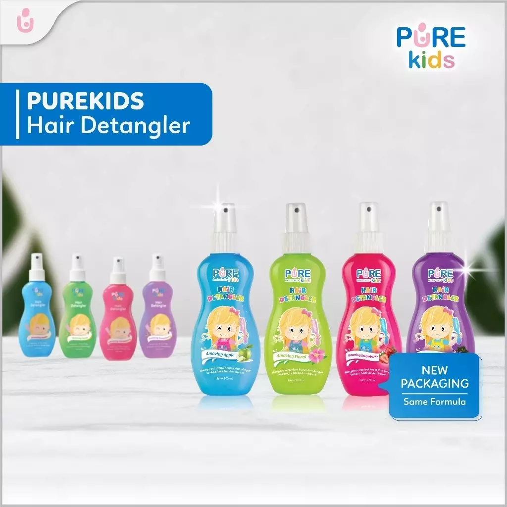Pure Kids Hair Detangler Spray 200 ml – Penghilang Rambut Kusut Anak, Anti Lengket, Wangi Buah 200 ml Strawberry