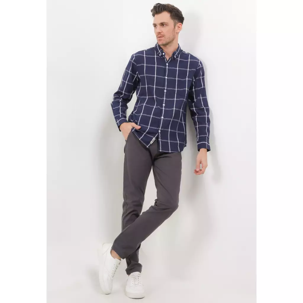 TRIPLE Kemeja Flanel Lengan Panjang Slim Fit (LS 525 NVY) - Navy