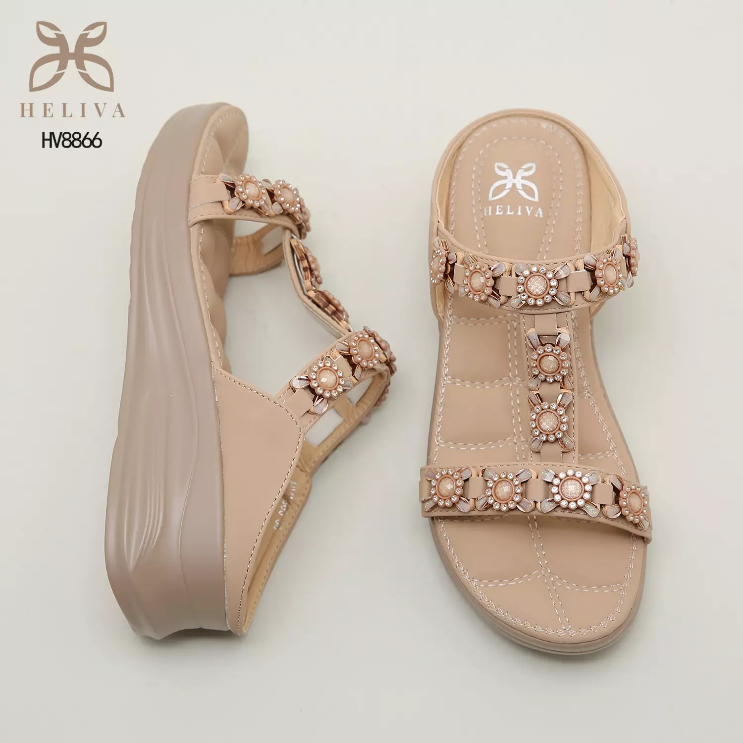 Heliva Denia Comfy Wedges Flower Beads Cute Looks