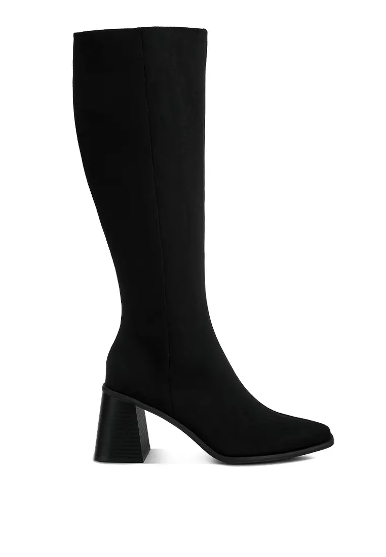 Discount on London Rag  shoes - SKU: Black Faux Leather Block Heel Calf Length Boots