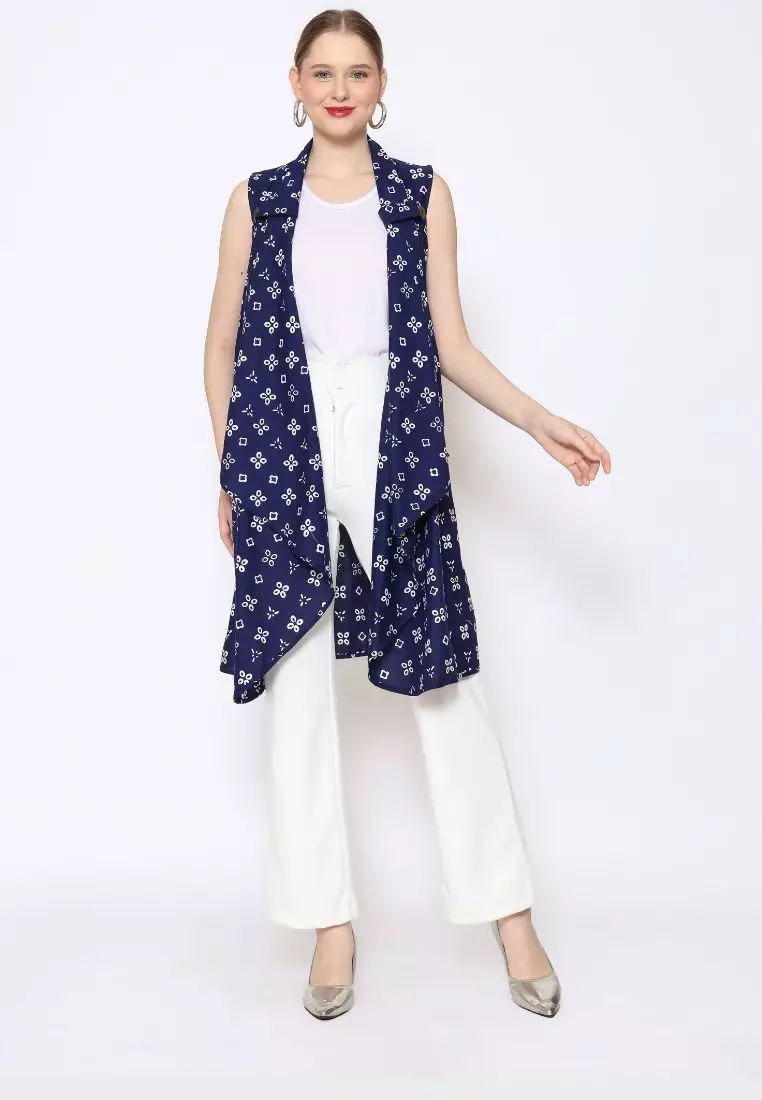 Rinjanie Batik - Batik Tuntrum Katun Series - Outer Coin Navy - Outer Batik Modern - Outer Batik - Outer Batik Kerja Kantor - Batik Cap - OUTC - NV