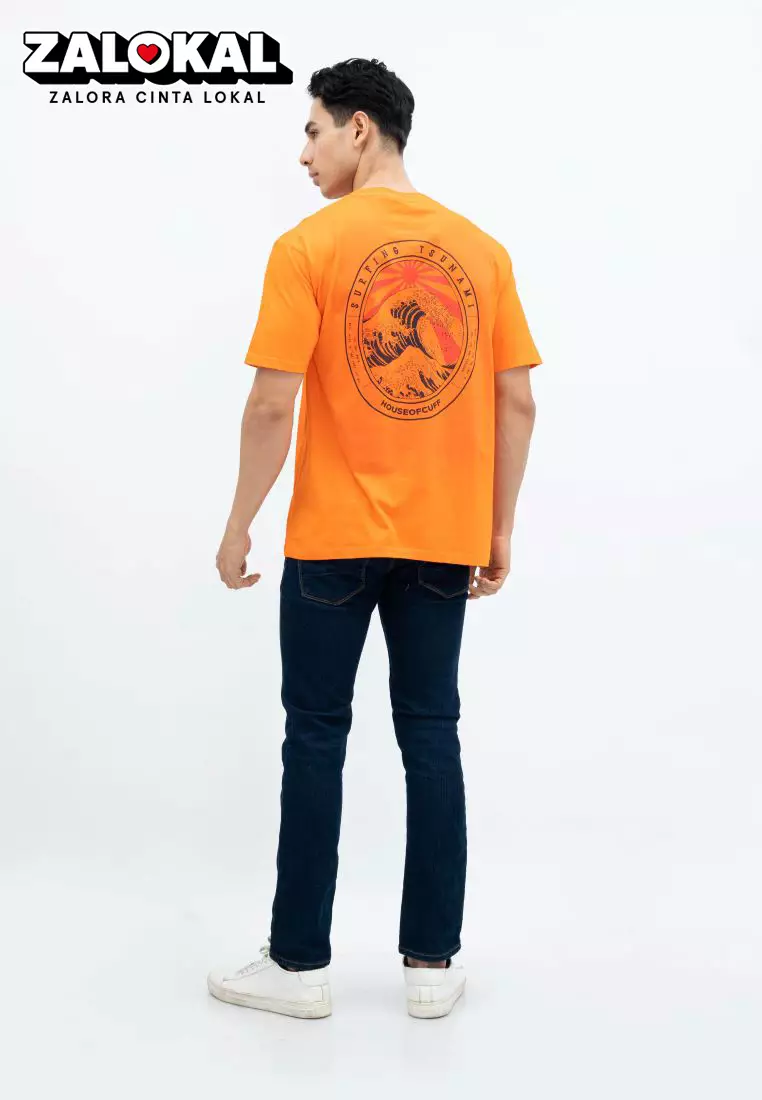 Houseofcuff T-shirt Kaos Motif Surfing Pendek Jingga Size S-4XL