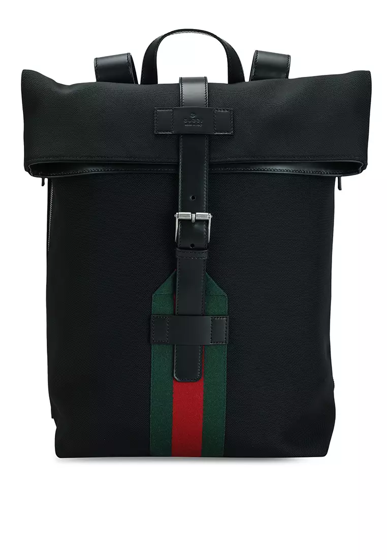 Striped Canvas Leather Backpack nt