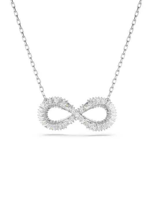 Hyperbola pendant, Infinity, White, Rhodium plated