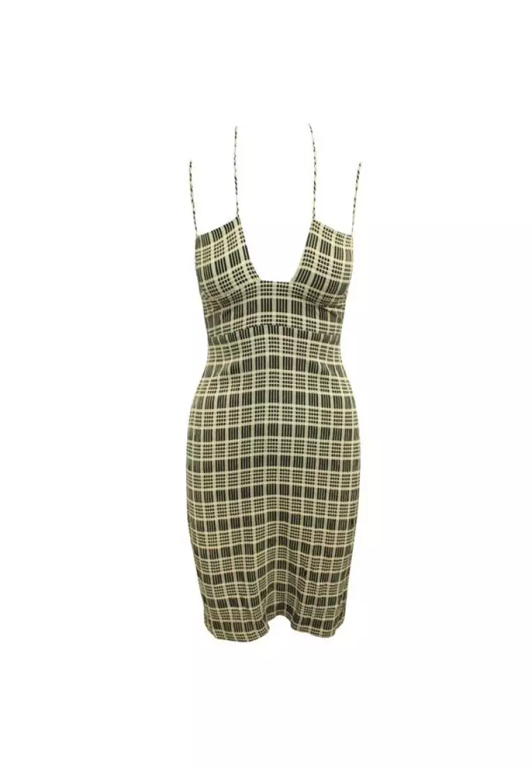 Reformation Pre Loved REFORMATION Brown Checked Dress with Front
