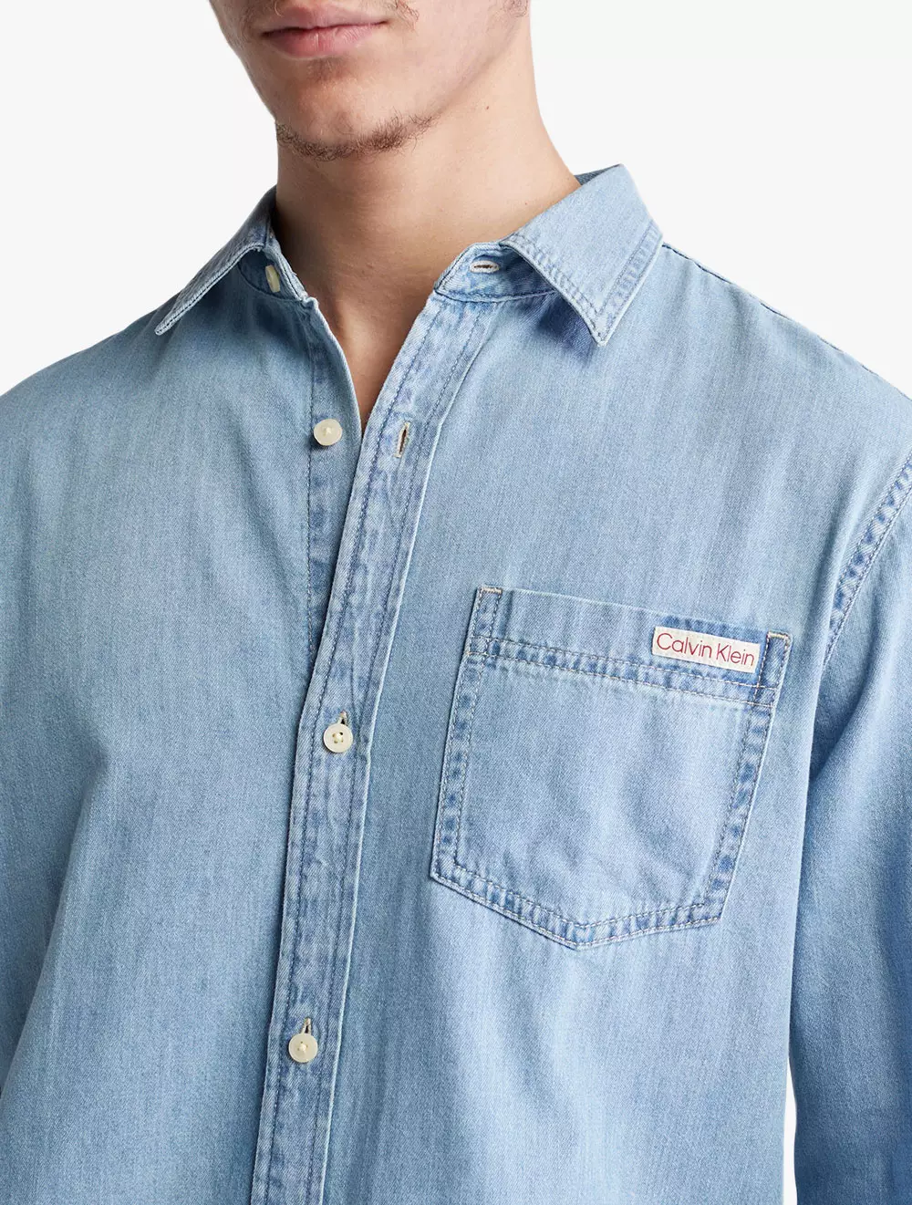 CALVIN KLEIN - CASUAL CLASSIC LIGHT WASH DENIM SHIRT - Denim - navy