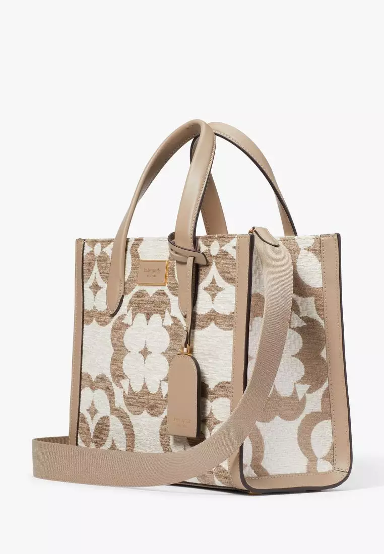 Kate Spade Flower Monogram Manhattan Chenille Small Tote Timeless Taupe Multi