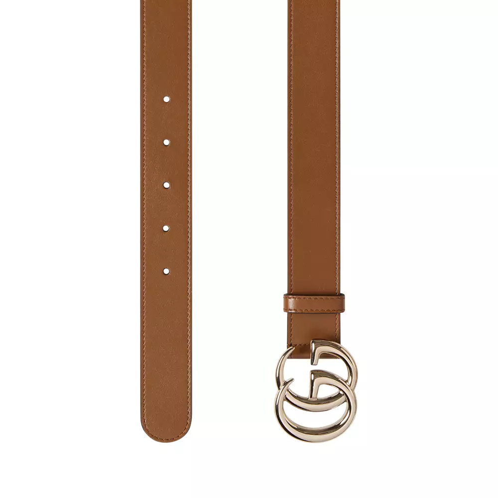 GG Marmont Buckle Thin Leather Belt 30mm Brown