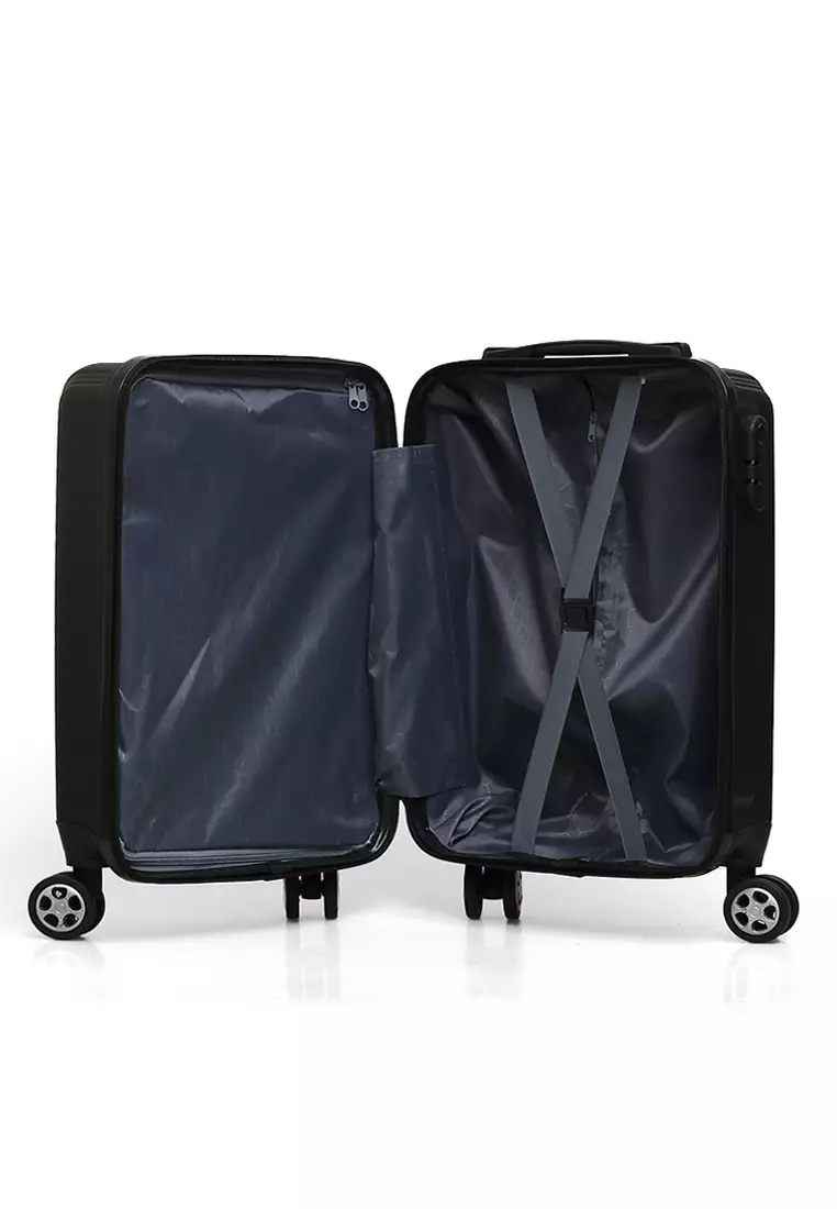 Caroline Koper Hardcase Unisex Size 18 Inch Tas Travel Large Compartment Material ABS+PVC Coated ORIGINAL - Black