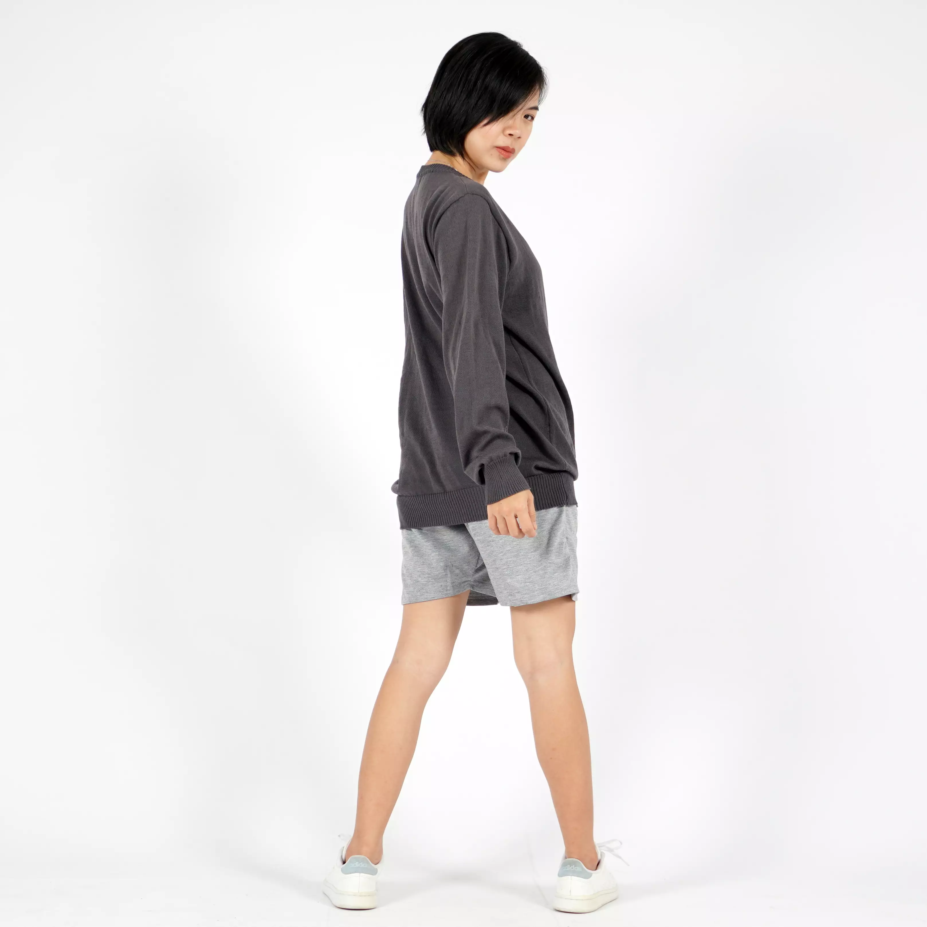 ONIE Knit Sweater Rajut Wanita Knit Outer Sweater O Neck Sweater Wanita Leher O - ABU TUA