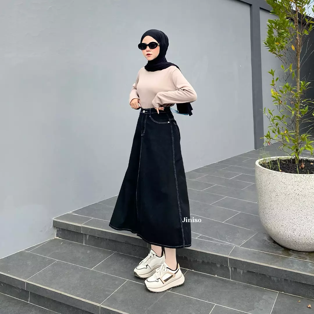 Highwaist Rok Basic Jeans Panjang 976 SEVENTY